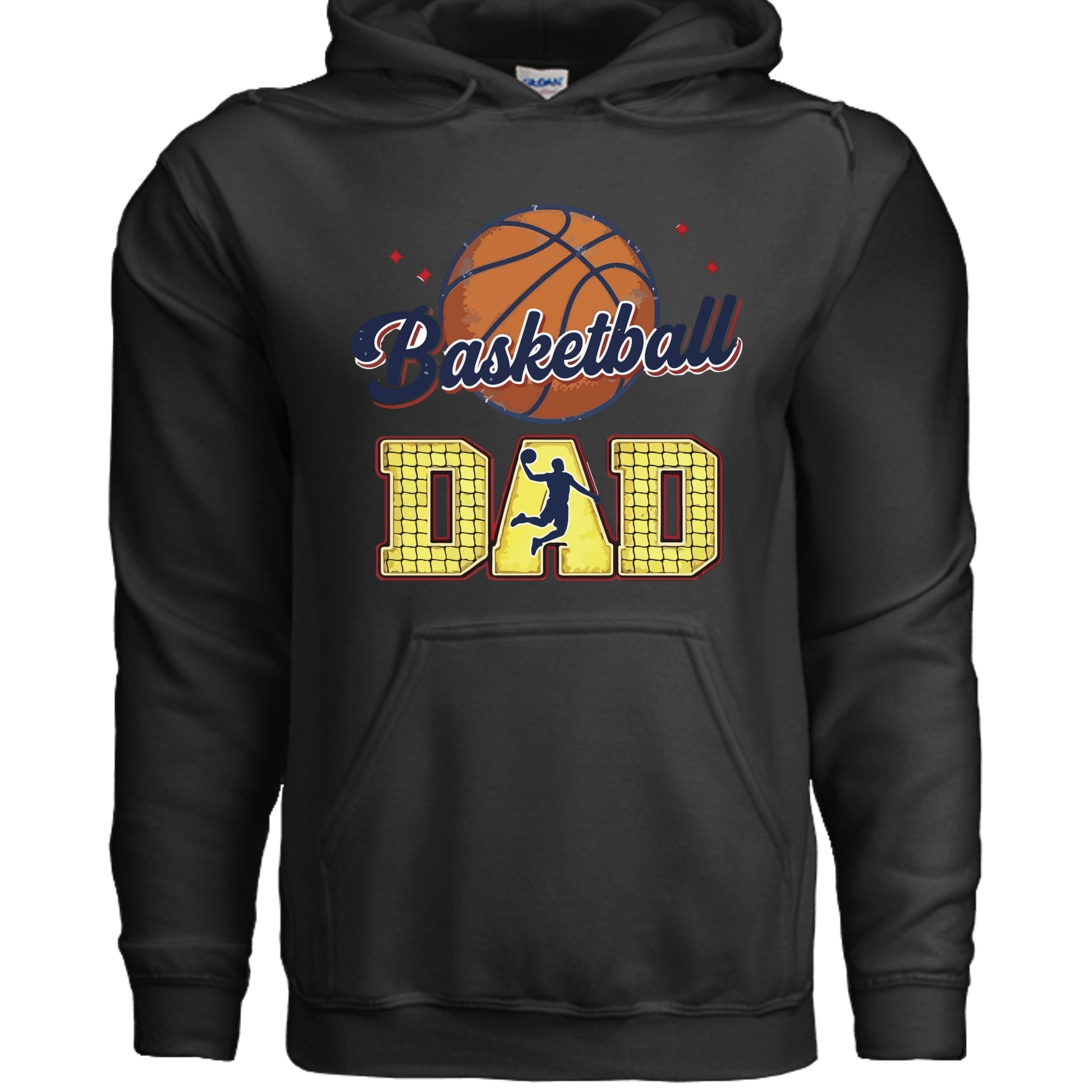 Basketball Dad Hoodie with Classic Ball Sports Fan Design BLACK - SF500 - FRONT