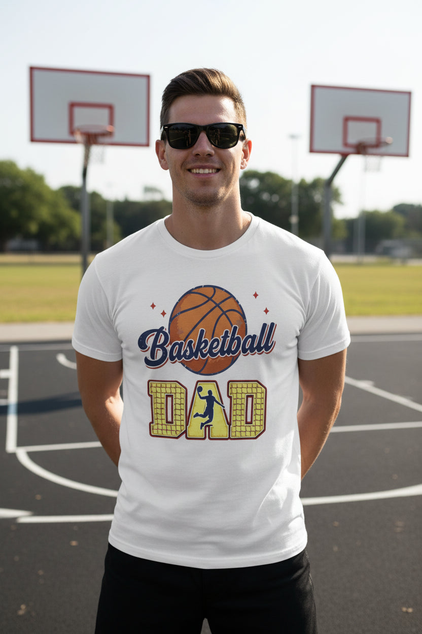 Basketball Dad T-Shirt with Classic Ball Sports Fan Design White - 3600 - FRONT