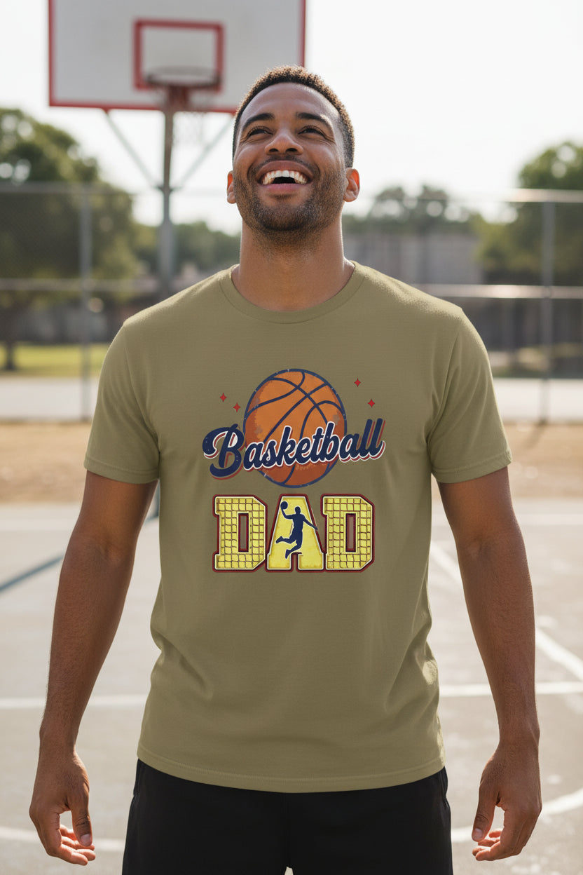 Basketball Dad T-Shirt with Classic Ball Sports Fan Design MILITARY GREEN - 3600 - FRONT
