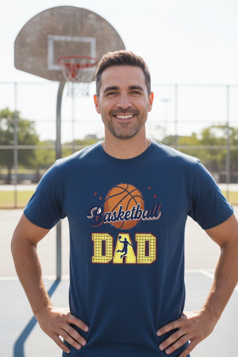 Basketball Dad T-Shirt with Classic Ball Sports Fan Design MIDNIGHT NAVY - 3600 - FRONT
