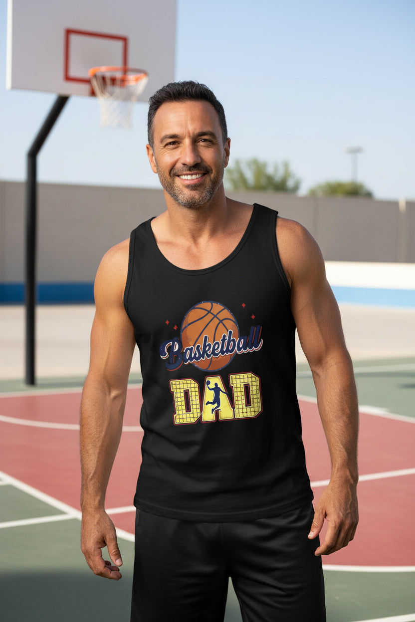 Basketball Dad Tank Top with Classic Ball Sports Fan Design BLACK - 3480 - FRONT