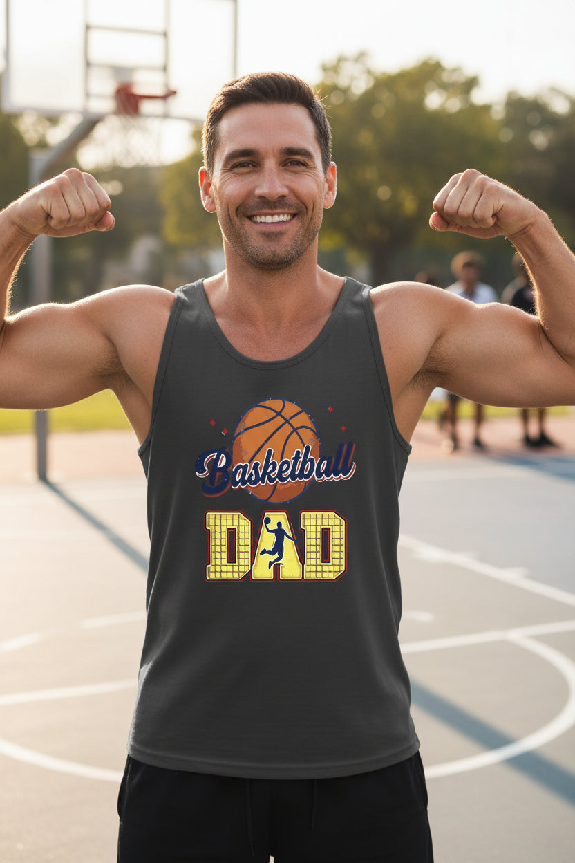 Basketball Dad Tank Top with Classic Ball Sports Fan Design DARK GREY - 3480 - FRONT