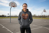 Basketball Mama Heart Hoodie- Athletic Pride Mom Spirit DARK HEATHER - FRONT