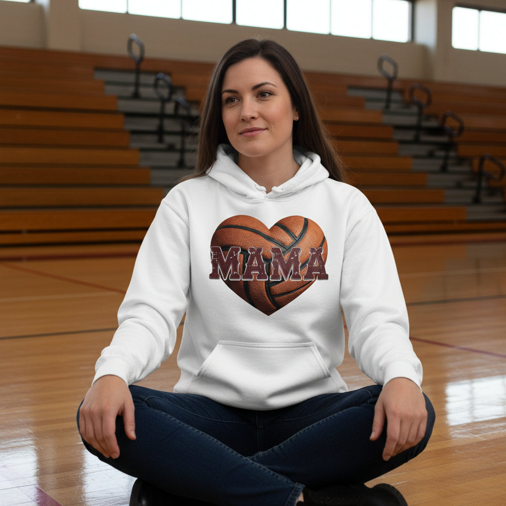 Basketball Mama Heart Hoodie- Athletic Pride Mom Spirit WHITE - FRONT