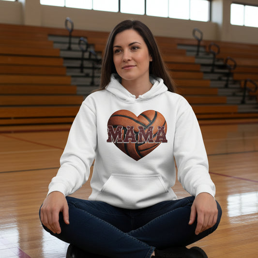 Basketball Mama Heart Hoodie- Athletic Pride Mom Spirit WHITE - FRONT