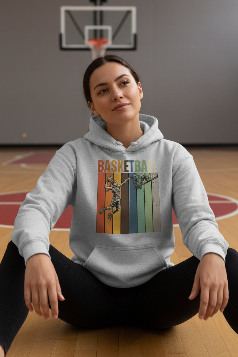 Basketball Mom Athletic Pride Retro Color Stripe Hoodie Design SPORT GREY - FRONT