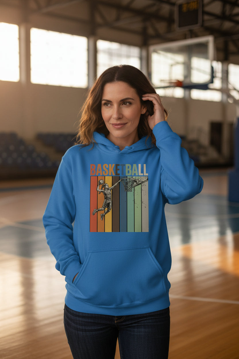 Basketball Mom Athletic Pride Retro Color Stripe Hoodie Design Royal - FRONT