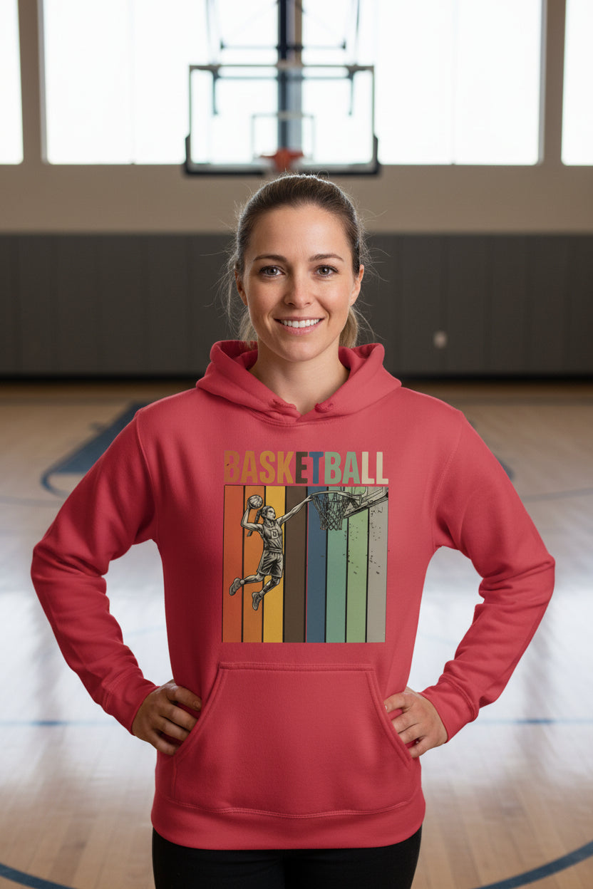 Basketball Mom Athletic Pride Retro Color Stripe Hoodie Design RED - FRONT