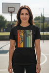 Basketball Mom Athletic Pride Retro Color Stripe T-Shirt Design BLACK - FRONT