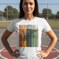 Basketball Mom Athletic Pride Retro Color Stripe T-Shirt Design WHITE - FRONT