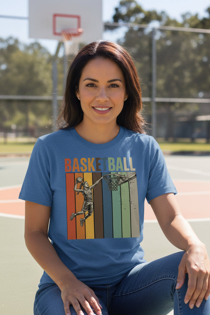 Basketball Mom Athletic Pride Retro Color Stripe T-Shirt Design HTHR TRUE ROYAL - FRONT