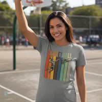 Basketball Mom Athletic Pride Retro Color Stripe T-Shirt Design DEEP HEATHER - FRONT