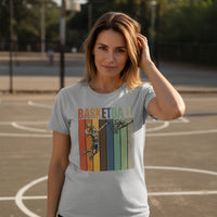Basketball Mom Athletic Pride Retro Color Stripe T-Shirt Design ATHLETIC HEATHER - FRONT