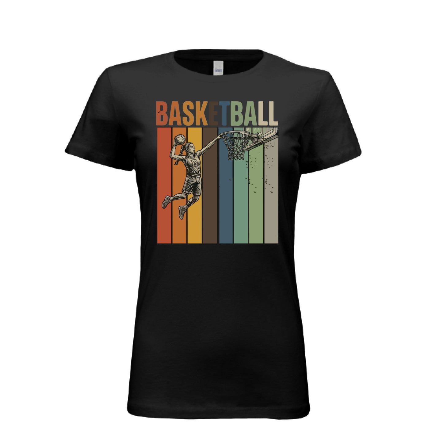 Basketball Mom Athletic Pride Retro Color Stripe T-Shirt Design BLACK- FRONT