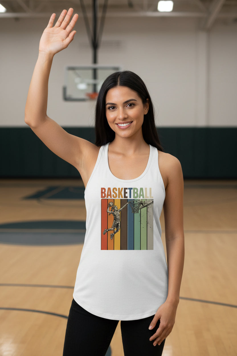 Basketball Mom Athletic Pride Retro Color Stripe Tank Top Design White - FRONT