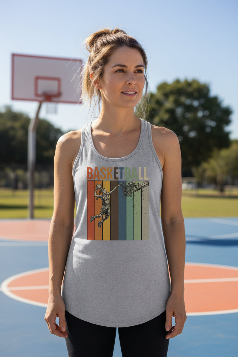 Basketball Mom Athletic Pride Retro Color Stripe Tank Top Design Heather Gray - FRONT