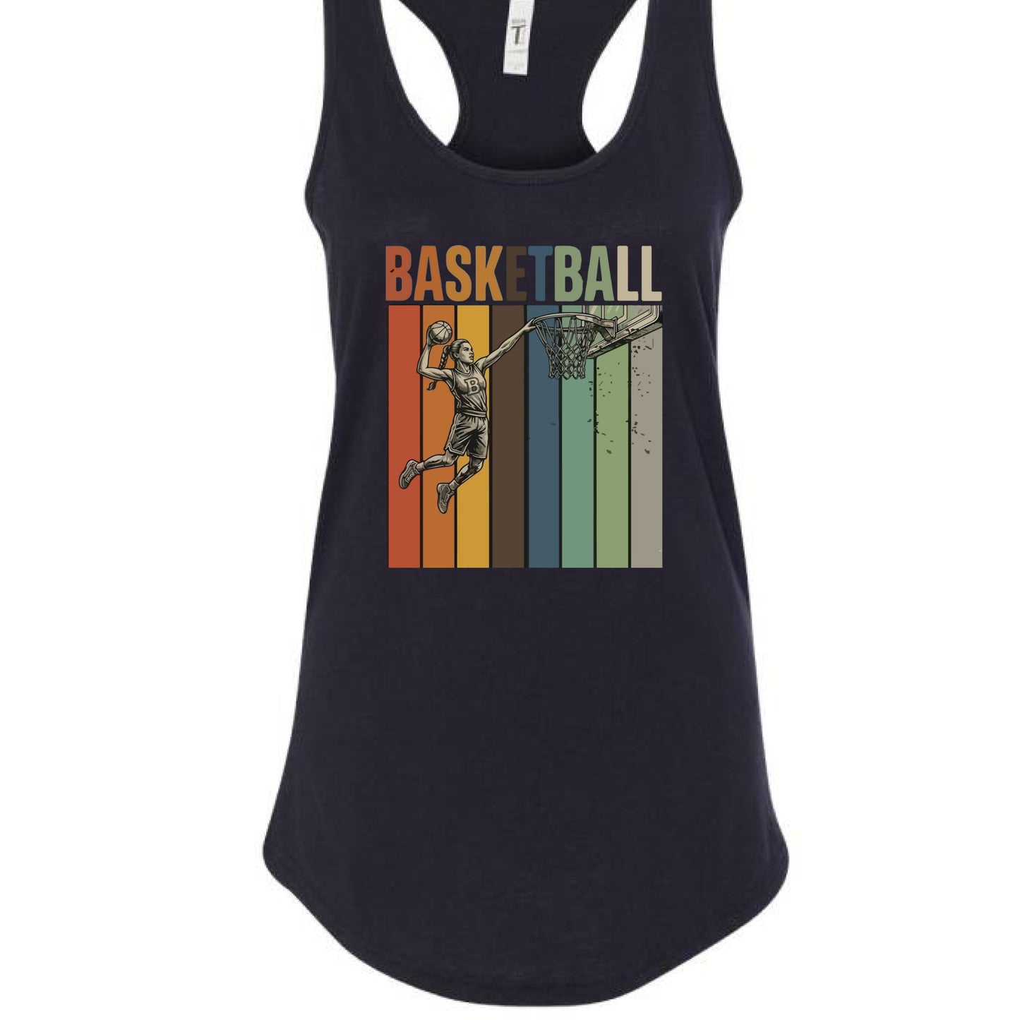 Basketball Mom Athletic Pride Retro Color Stripe Tank Top Design BLACK- FRONT