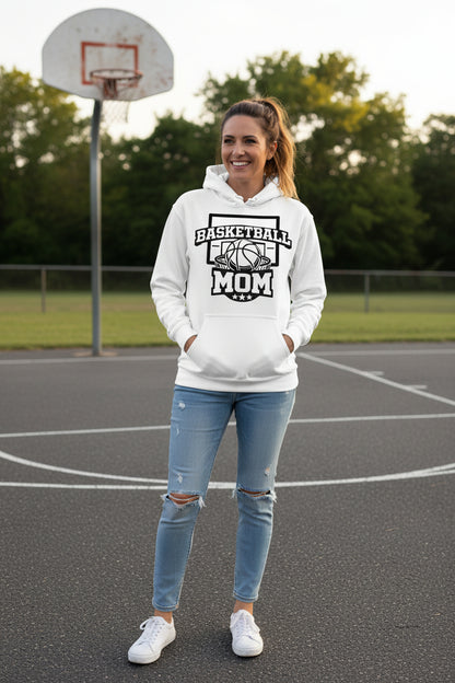 Basketball Mom Graphic Top – Court Side Sports Mom Hoodie WHITE - FRONT