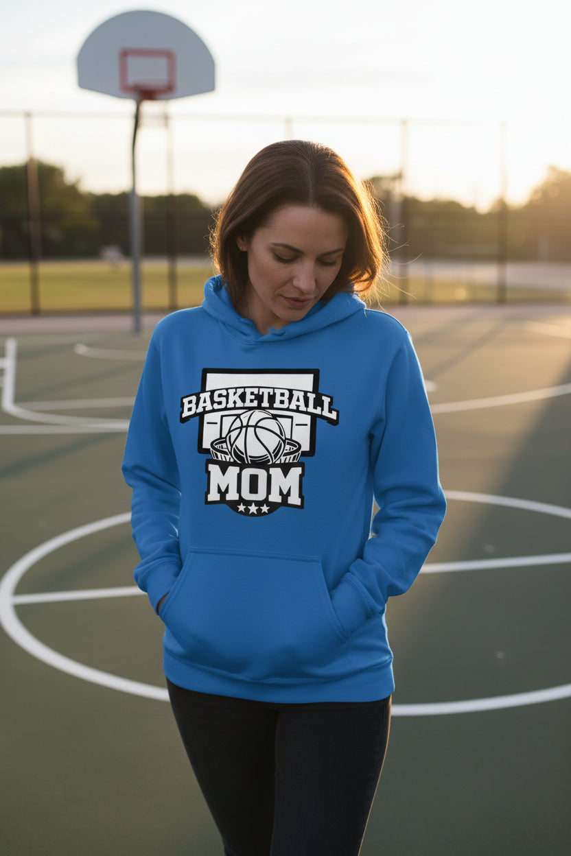 Basketball Mom Graphic Top – Court Side Sports Mom Hoodie Royal - FRONT