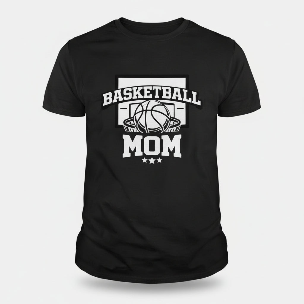Basketball Mom Graphic Top – Court Side Sports Mom Shirt SOLID BLK BLEND - FRONT