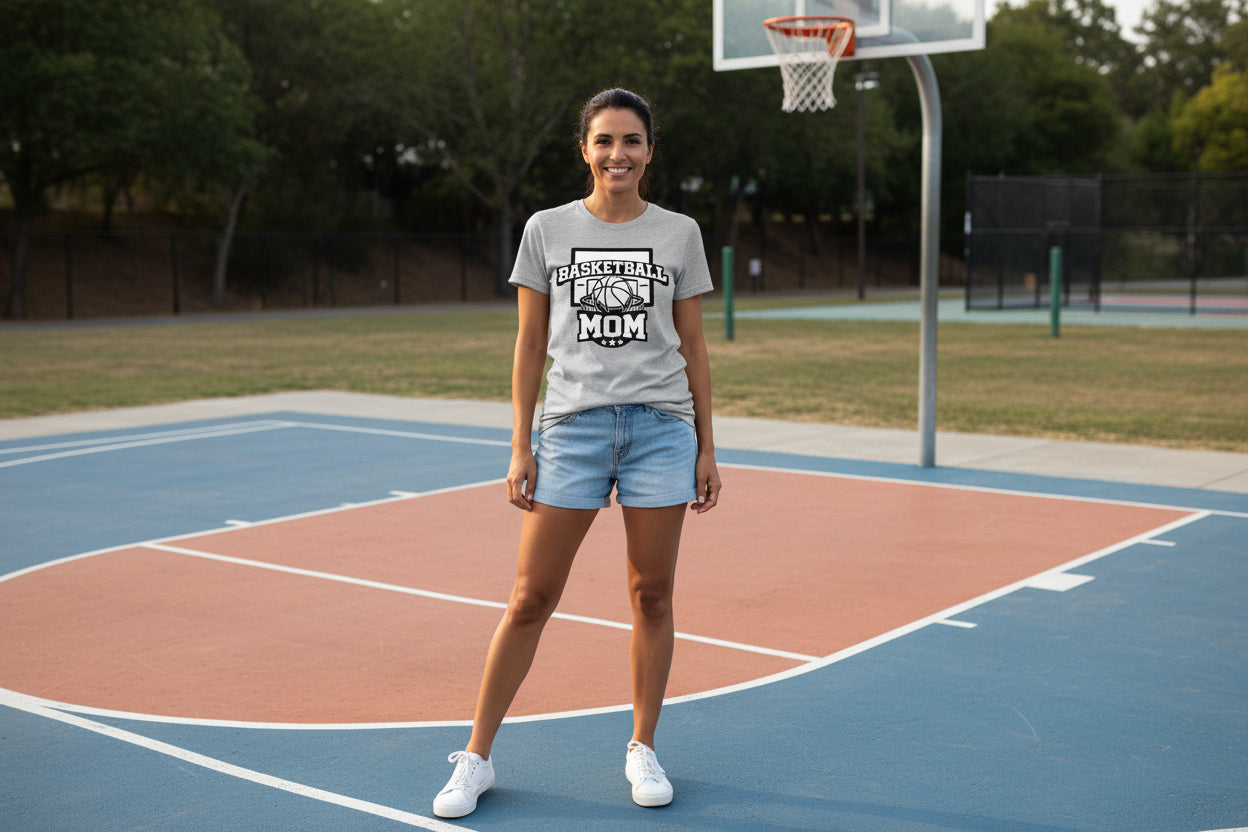 Basketball Mom Graphic Top – Court Side Sports Mom Shirt
 ATHLETIC HEATHER - FRONT
