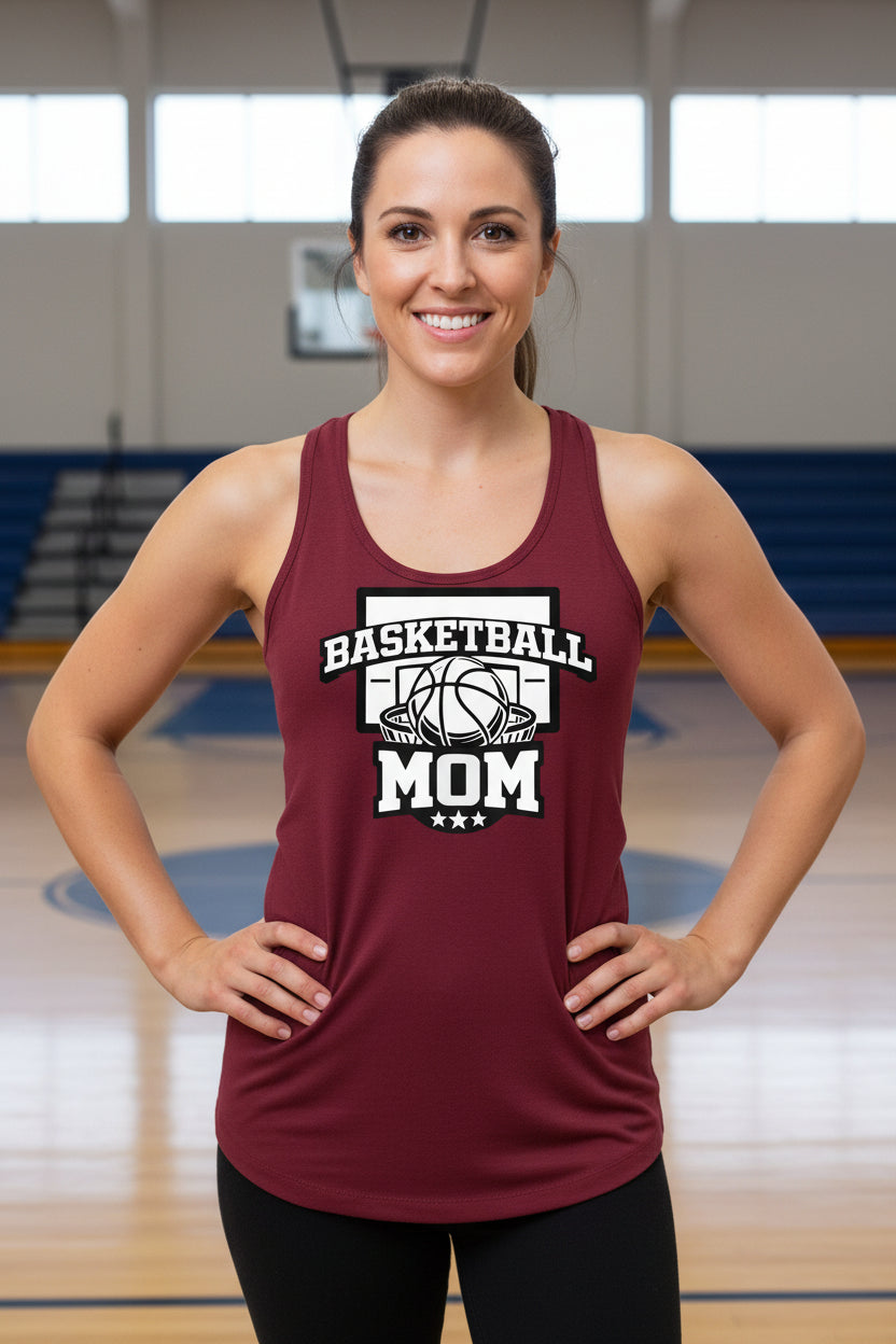 Basketball Mom Graphic Top – Court Side Sports Mom Tank Top Scarlet - FRONT