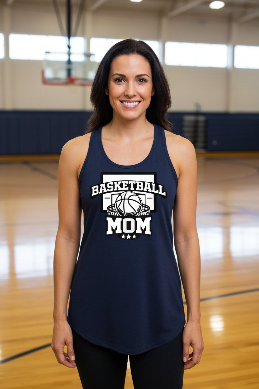 Basketball Mom Graphic Top – Court Side Sports Mom Tank Top Midnight Navy - FRONT