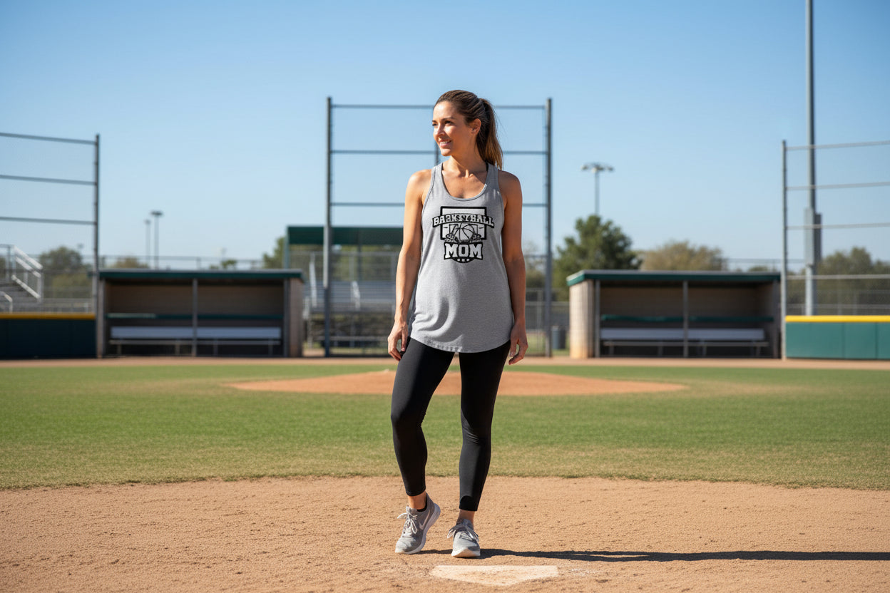 Basketball Mom Graphic Top – Court Side Sports Mom Tank Top Heather Gray - FRONT