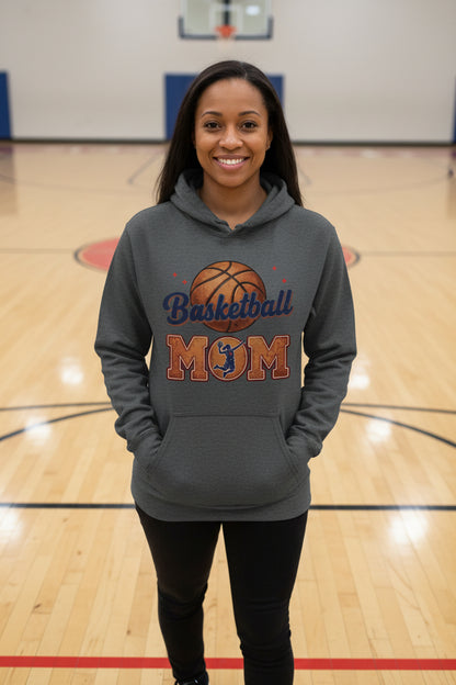 Basketball Mom Heartbeat Hoodie Proud Sports Family Design DARK HEATHER - SF500 - FRONT