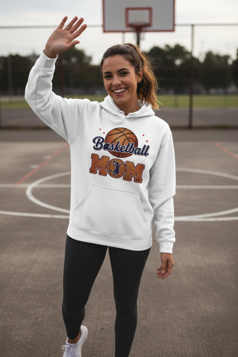 Basketball Mom Heartbeat Hoodie Proud Sports Family Design WHITE - SF500 - FRONT