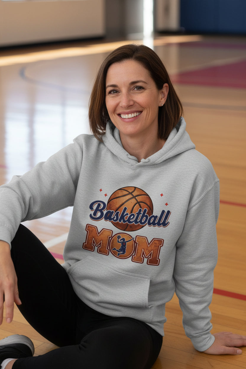 Basketball Mom Heartbeat Hoodie Proud Sports Family Design SPORT GREY - SF500 - FRONT