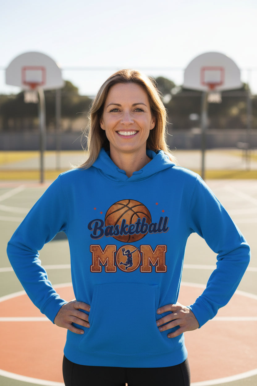 Basketball Mom Heartbeat Hoodie Proud Sports Family Design Royal - SF500 - FRONT