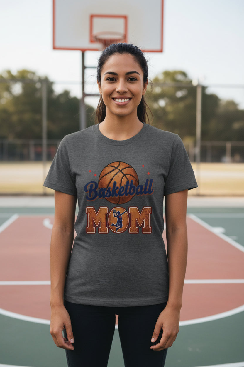 Basketball Mom Heartbeat T-Shirt Proud Sports Family Design DRK GREY HEATHER - 6004 - FRONT