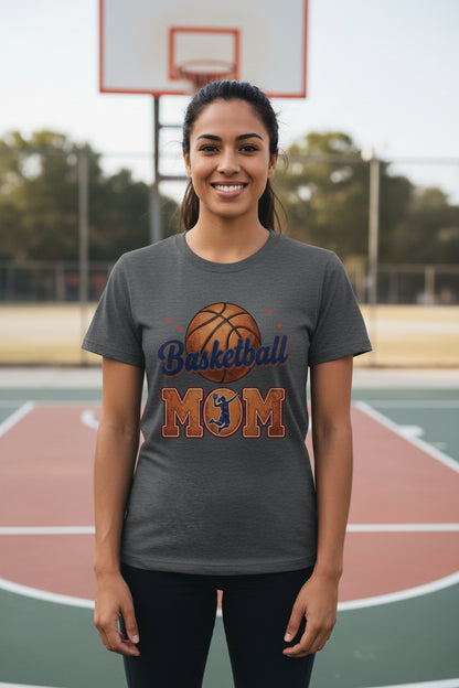 Basketball Mom Heartbeat T-Shirt Proud Sports Family Design DRK GREY HEATHER - 6004 - FRONT
