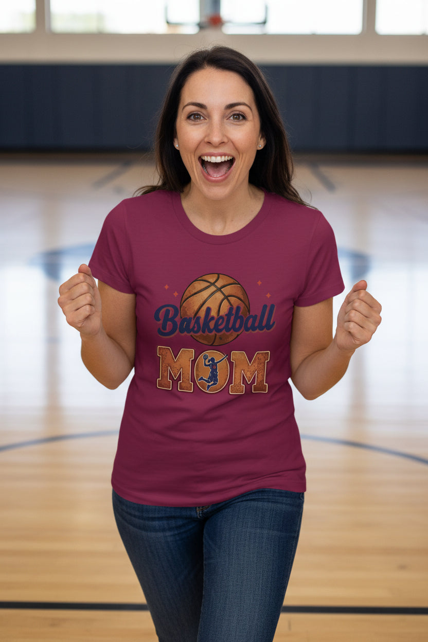 Basketball Mom Heartbeat T-Shirt Proud Sports Family Design MAROON - 6004 - FRONT