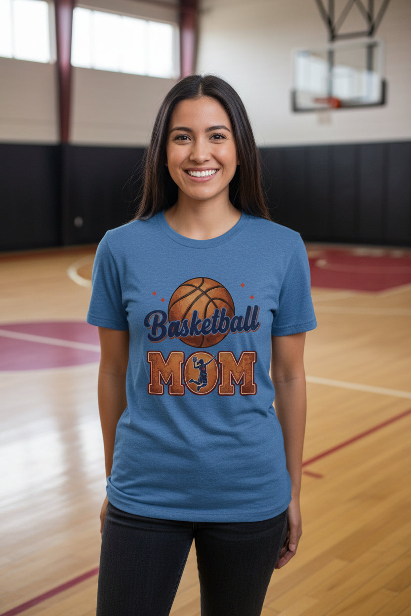 Basketball Mom Heartbeat T-Shirt Proud Sports Family Design HTHR TRUE ROYAL - 6004 - FRONT