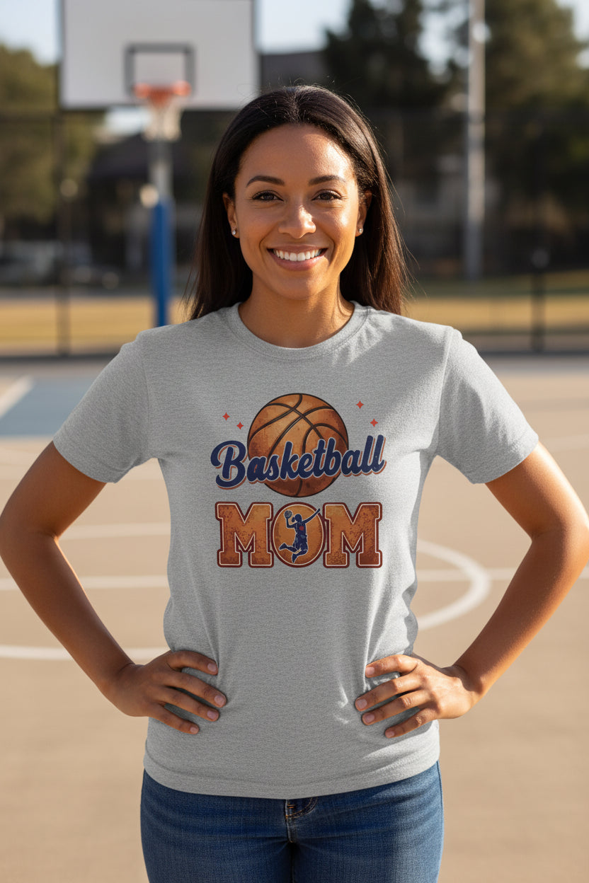 Basketball Mom Heartbeat T-Shirt Proud Sports Family Design ATHLETIC HEATHER - 6004 - FRONT