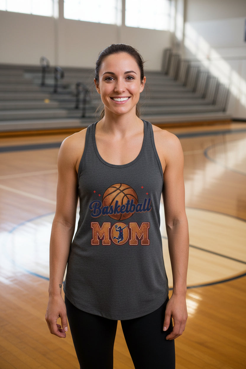 Basketball Mom Heartbeat Tank Top Proud Sports Family Design Dark Gray - N1533 - FRONT
