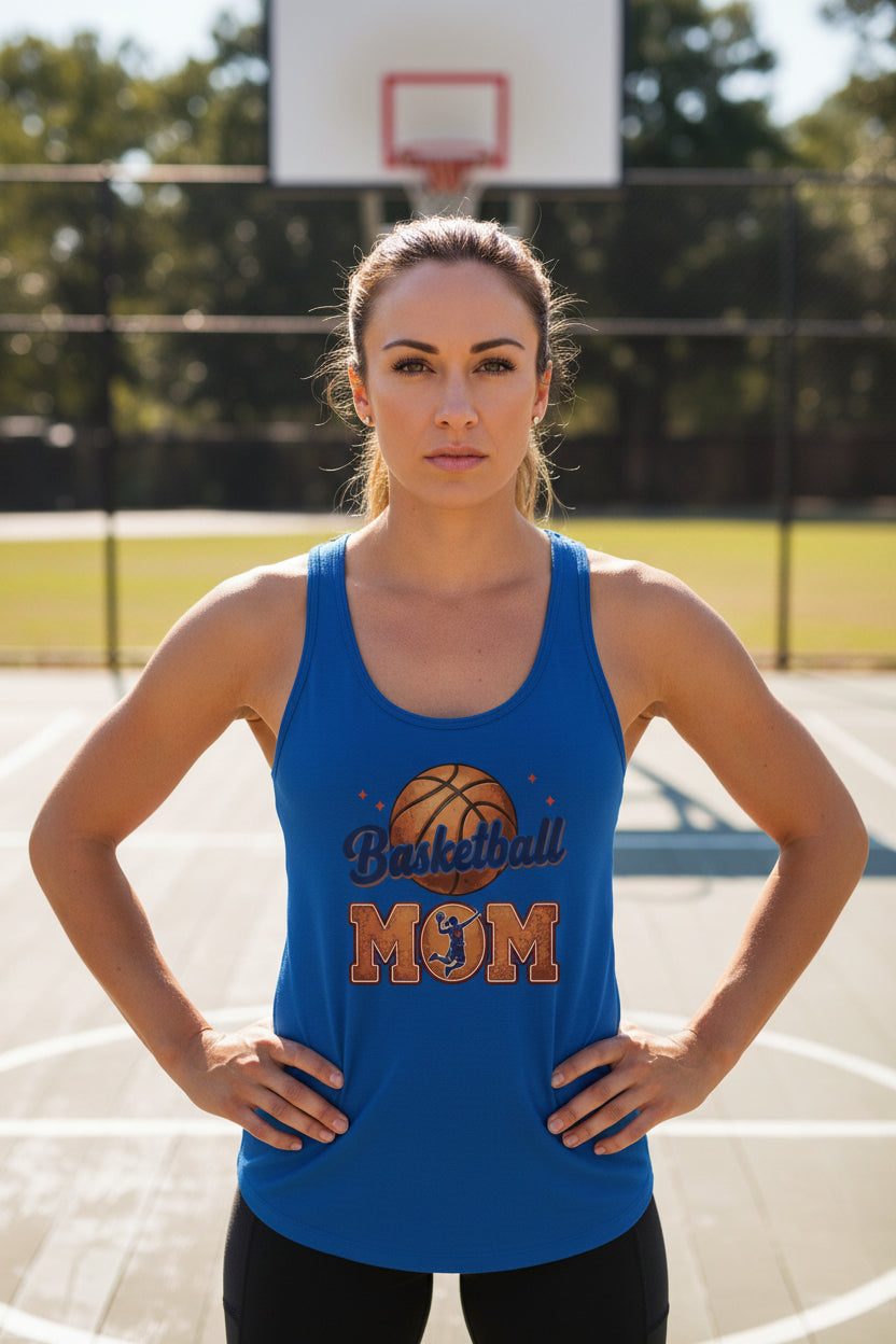 Basketball Mom Heartbeat Tank Top Proud Sports Family Design Royal - N1533 - FRONT