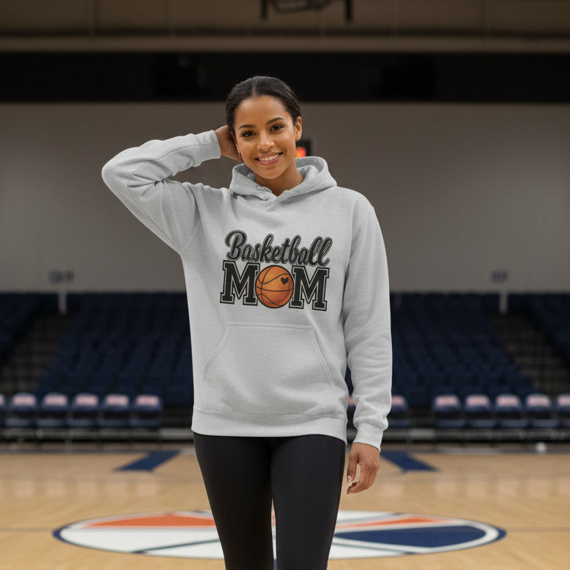 Basketball Mom Hoodie with Heart Ball – Game Day Spirit Style SPORT GREY - SF500 - FRONT
