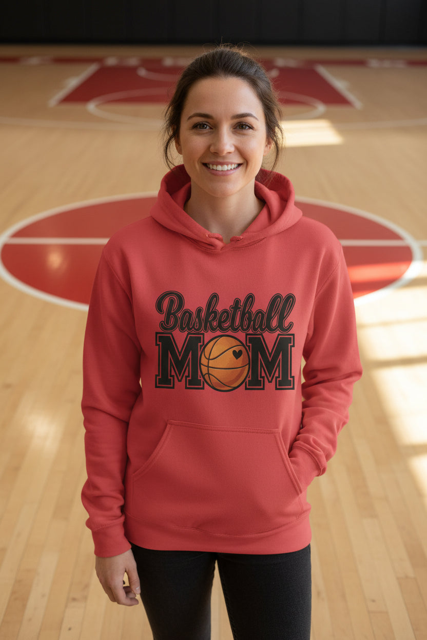 Basketball Mom Hoodie with Heart Ball – Game Day Spirit Style RED - SF500 - FRONT