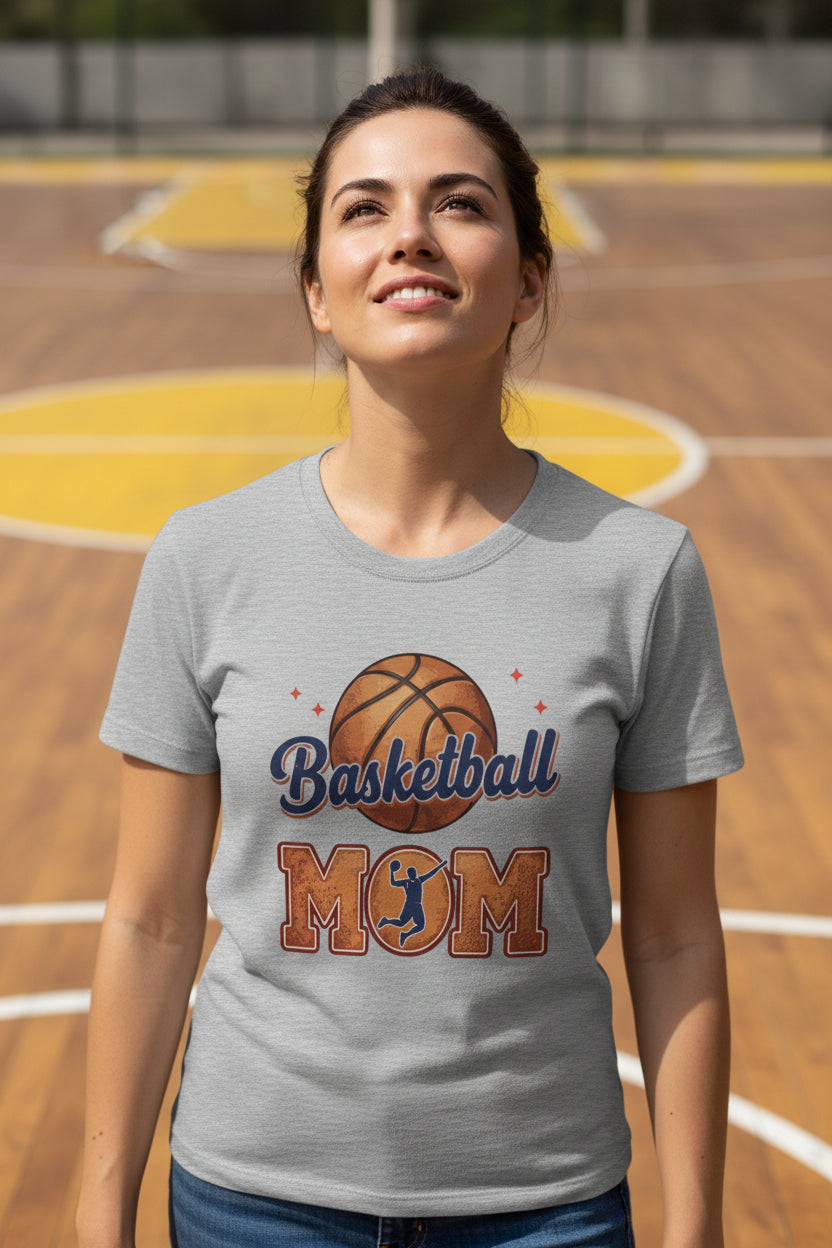 Basketball Mom Passion Player Silhouette Design T-Shirt ATHLETIC HEATHER - 6004 - FRONT