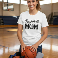 Basketball Mom Script Design with Ball Graphic – Game Day Spirit Style T-Shirt WHITE - FRONT