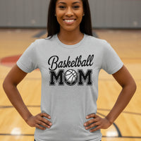 Basketball Mom Script Design with Ball Graphic – Game Day Spirit Style T-Shirt ATHLETIC HEATHER - FRONT