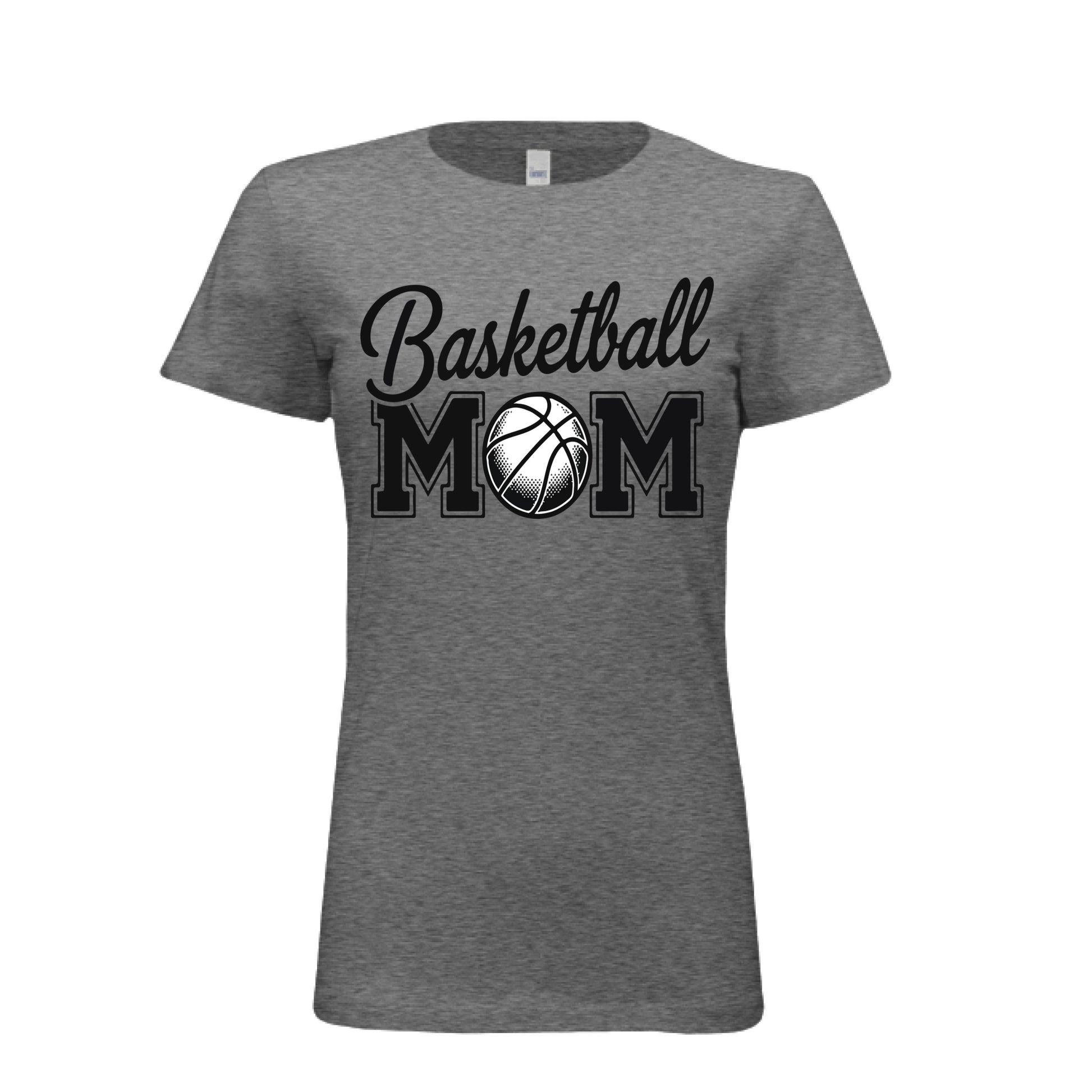 Basketball Mom Script Design with Ball Graphic – Game Day Spirit Style T-Shirt DEEP HEATHER - FRONT