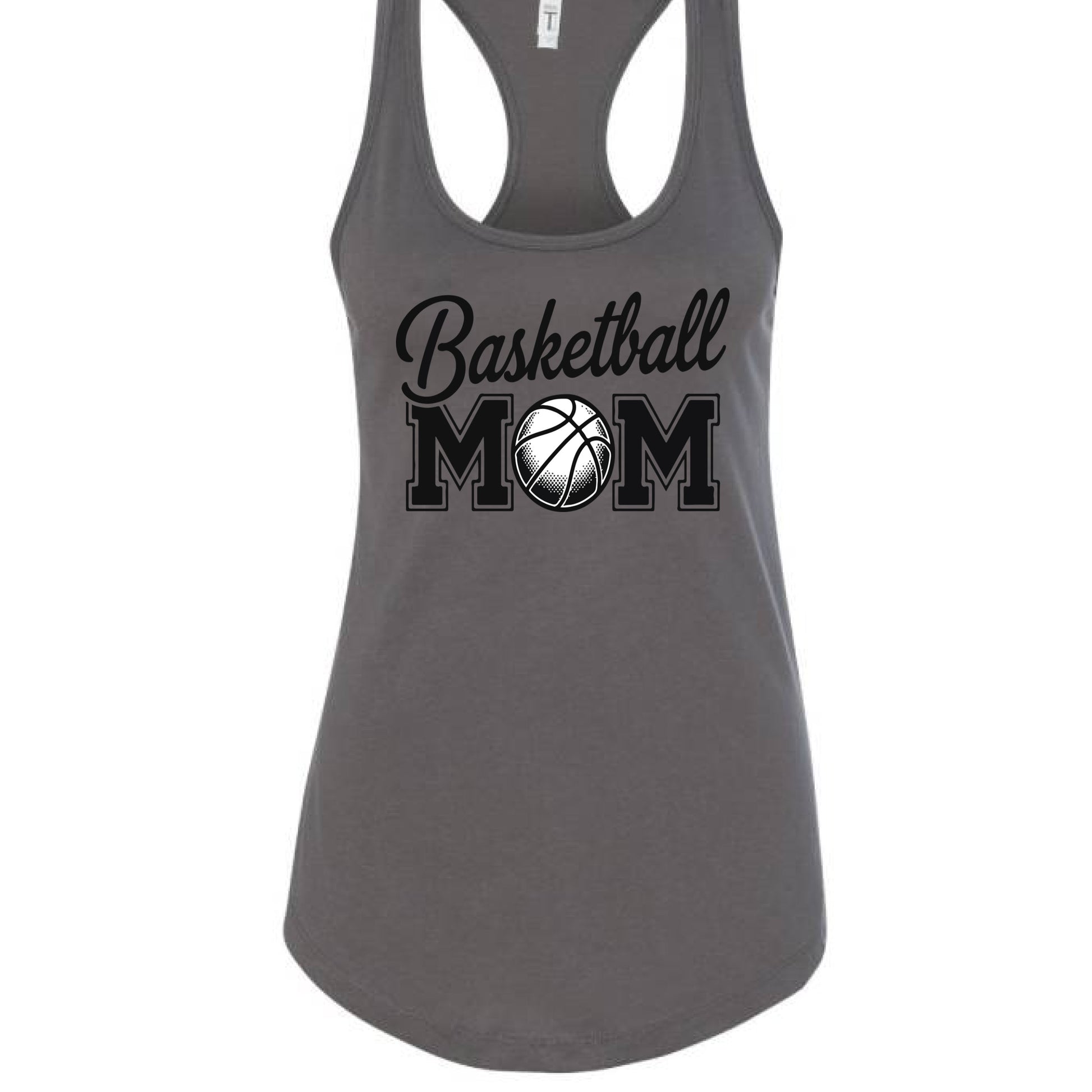 Basketball Mom Script Design with Ball Graphic – Game Day Spirit Style Tank Top Dark Gray - FRONT