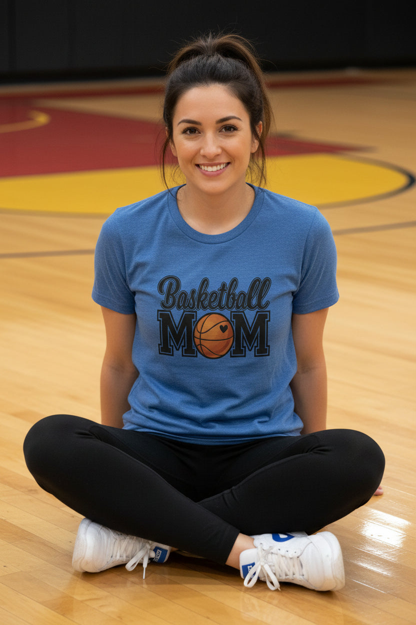 Basketball Mom T-Shirt with Heart Ball – Game Day Spirit Style HTHR TRUE ROYAL - 6004 - FRONT