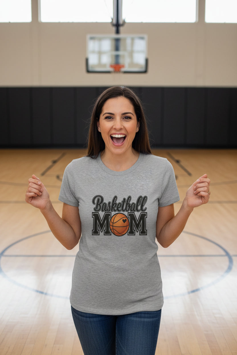 Basketball Mom T-Shirt with Heart Ball – Game Day Spirit Style ATHLETIC HEATHER - 6004 - FRONT