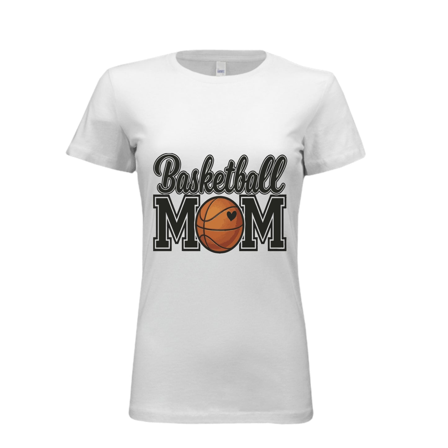 Basketball Mom T-Shirt with Heart Ball – Game Day Spirit Style WHITE - 6004 - FRONT