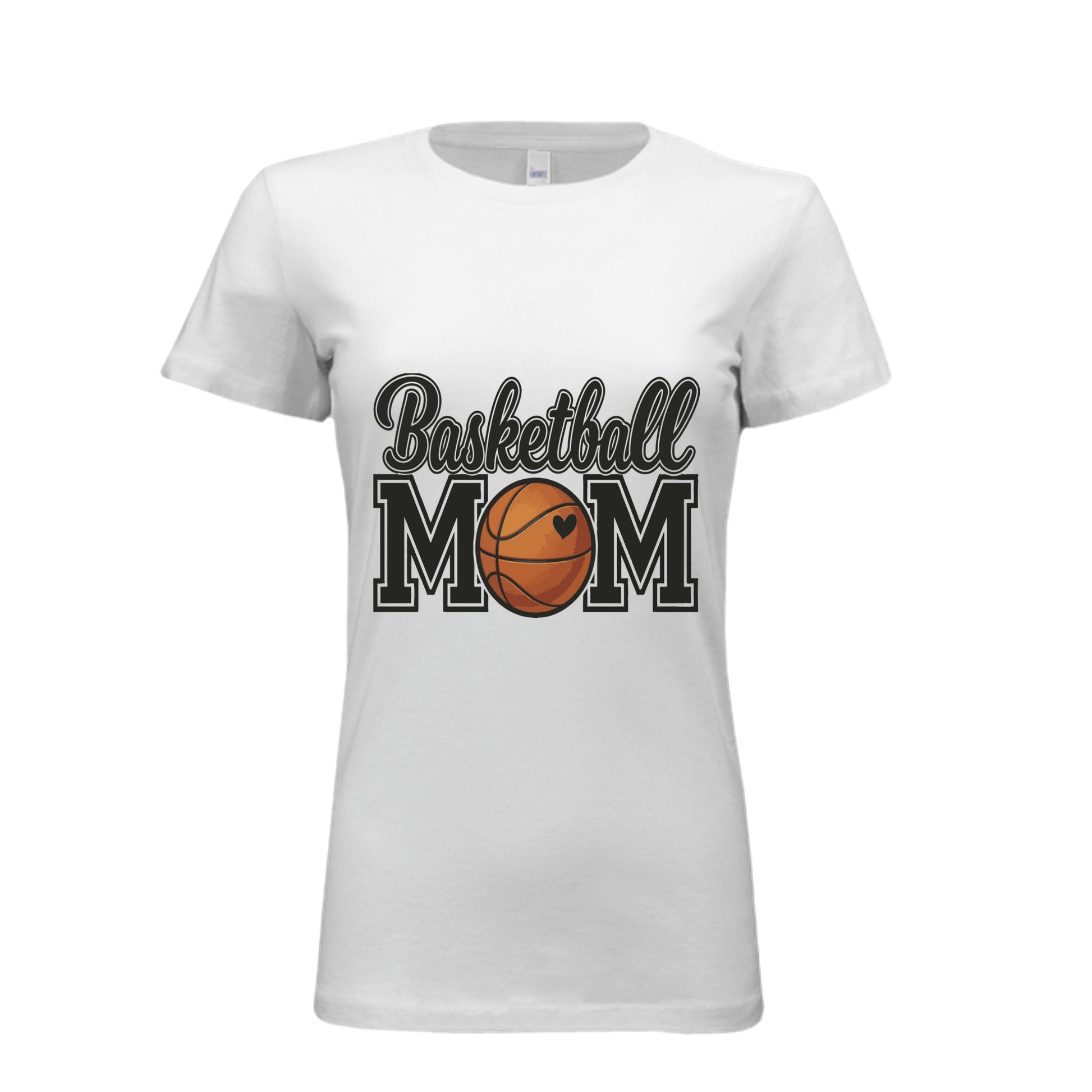 Basketball Mom T-Shirt with Heart Ball – Game Day Spirit Style WHITE - 6004 - FRONT